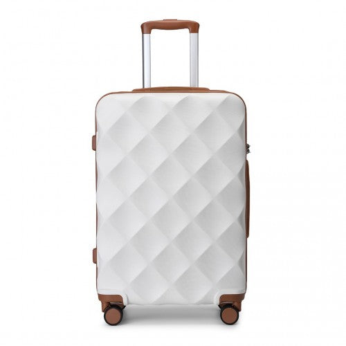 British Traveller 24 Inch Ultralight ABS & Polycarbonate Bumpy Diamond Suitcase with TSA Lock - Cream