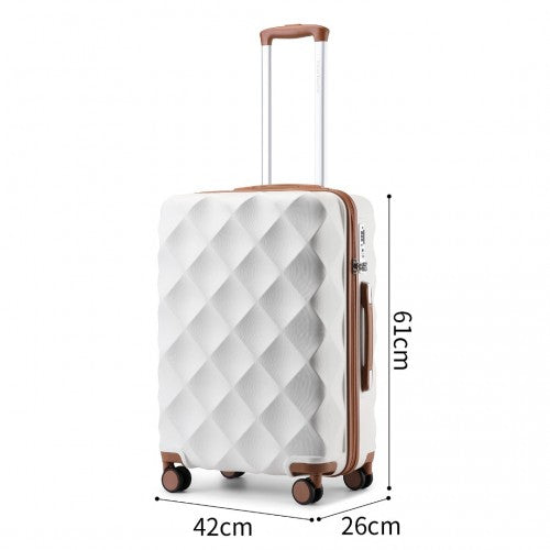 British Traveller 24 Inch Ultralight ABS & Polycarbonate Bumpy Diamond Suitcase with TSA Lock - Cream