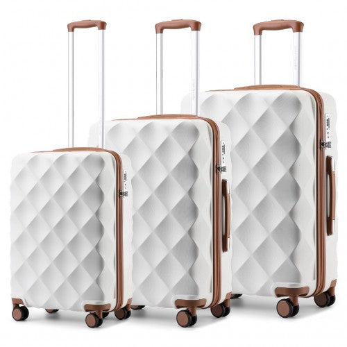 K2395L - British Traveller Ultralight ABS And Polycarbonate Bumpy Diamond 3 Pcs Luggage Set With TSA Lock - Cream | Neil's Luggage Store