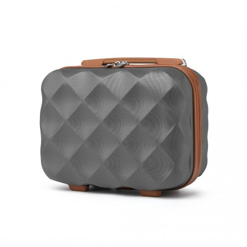 K2395L - British Traveller 13 Inch Ultralight ABS And Polycarbonate Vanity Case - Grey And Brown | Neil's Luggage Store