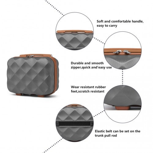 K2395L - British Traveller 13 Inch Ultralight ABS And Polycarbonate Vanity Case - Grey And Brown | Neil's Luggage Store
