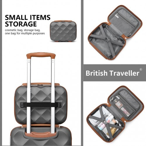K2395L - British Traveller 13 Inch Ultralight ABS And Polycarbonate Vanity Case - Grey And Brown | Neil's Luggage Store