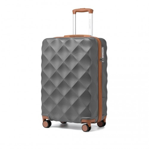 K2395L - British Traveller 20 Inch Ultralight ABS And Polycarbonate Bumpy Diamond Suitcase With TSA Lock - Grey And Brown | Neil's Luggage Store