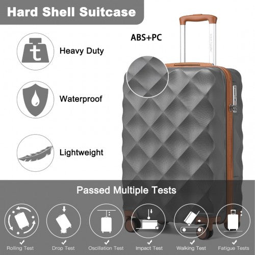 K2395L - British Traveller 20 Inch Ultralight ABS And Polycarbonate Bumpy Diamond Suitcase With TSA Lock - Grey And Brown | Neil's Luggage Store