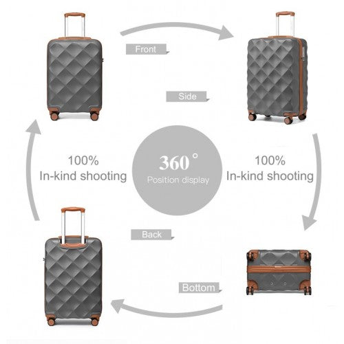 K2395L - British Traveller 20 Inch Ultralight ABS And Polycarbonate Bumpy Diamond Suitcase With TSA Lock - Grey And Brown | Neil's Luggage Store