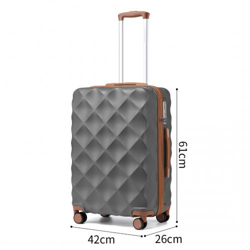 K2395L - British Traveller 24 Inch Ultralight ABS And Polycarbonate Bumpy Diamond Suitcase With TSA Lock - Grey And Brown | Neil's Luggage Store