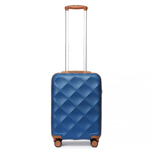 British Traveller 20 Inch Ultralight ABS & Polycarbonate Bumpy Diamond Cabin Suitcase with TSA Lock - Navy & Brown