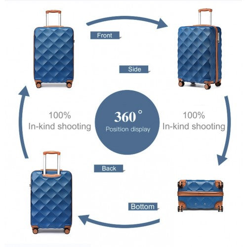 British Traveller 20 Inch Ultralight ABS & Polycarbonate Bumpy Diamond Cabin Suitcase with TSA Lock - Navy & Brown