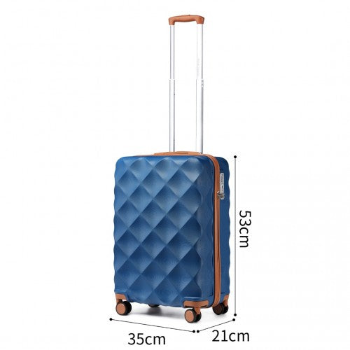 British Traveller 20 Inch Ultralight ABS & Polycarbonate Bumpy Diamond Cabin Suitcase with TSA Lock - Navy & Brown
