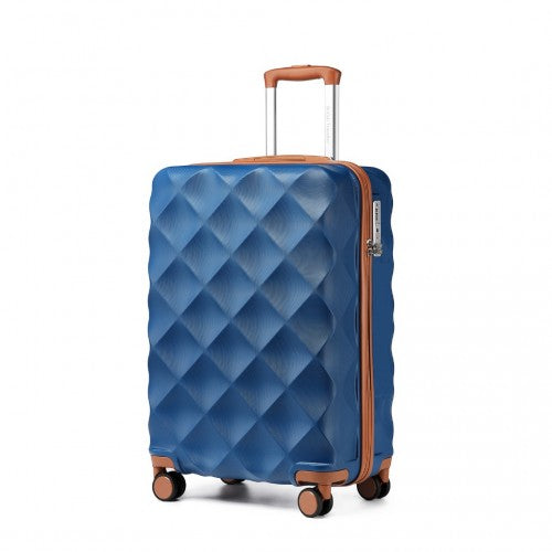 British Traveller 20 Inch Ultralight ABS & Polycarbonate Bumpy Diamond Cabin Suitcase with TSA Lock - Navy & Brown