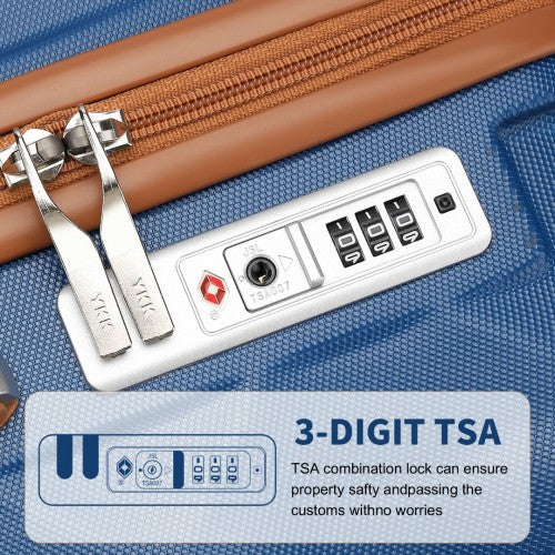 British Traveller 20 Inch Ultralight ABS & Polycarbonate Bumpy Diamond Cabin Suitcase with TSA Lock - Navy & Brown