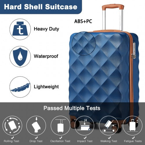 British Traveller 20 Inch Ultralight ABS & Polycarbonate Bumpy Diamond Cabin Suitcase with TSA Lock - Navy & Brown