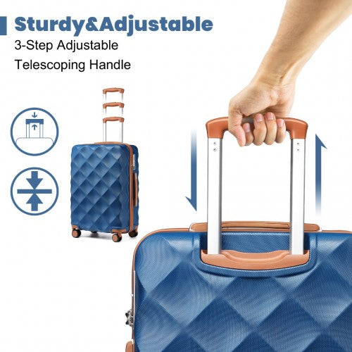 British Traveller 24 Inch Ultralight ABS & Polycarbonate Bumpy Diamond Suitcase with TSA Lock - Navy & Brown