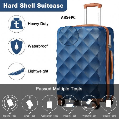 British Traveller Ultralight ABS PC Diamond Three Piece Luggage Set Navy Brown | Neil's Luggage Store