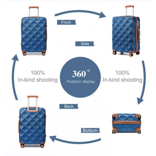 British Traveller Ultralight ABS PC Diamond Three Piece Luggage Set Navy Brown | Neil's Luggage Store