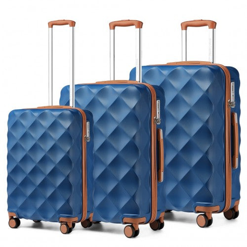 British Traveller Ultralight ABS PC Diamond Three Piece Luggage Set Navy Brown | Neil's Luggage Store