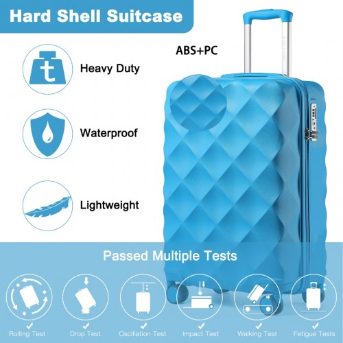 K2395L - British Traveller 20 Inch Ultralight ABS And Polycarbonate Bumpy Diamond Suitcase With TSA Lock - Blue | Neil's Luggage Store