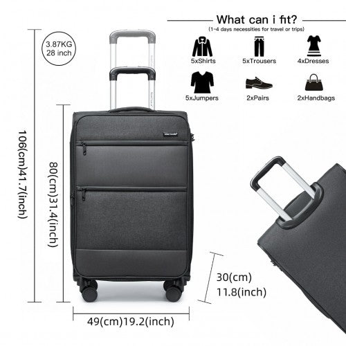 British Traveller 28 Inch Lightweight Soft Shell Expandable Suitcase with TSA Lock - Black
