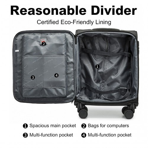 British Traveller 20 Inch Lightweight Soft Shell Cabin Suitcase with Laptop Compartment - Black