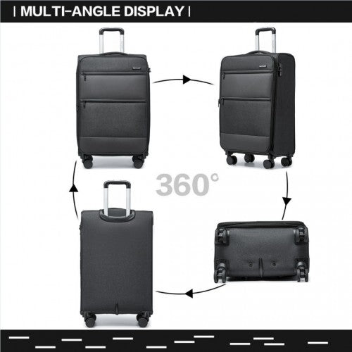 British Traveller 20 Inch Lightweight Soft Shell Cabin Suitcase with Laptop Compartment - Black