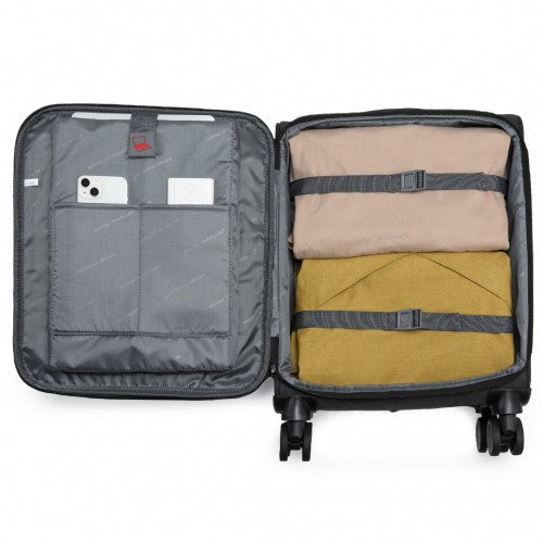 British Traveller 20 Inch Lightweight Soft Shell Cabin Suitcase with Laptop Compartment - Black