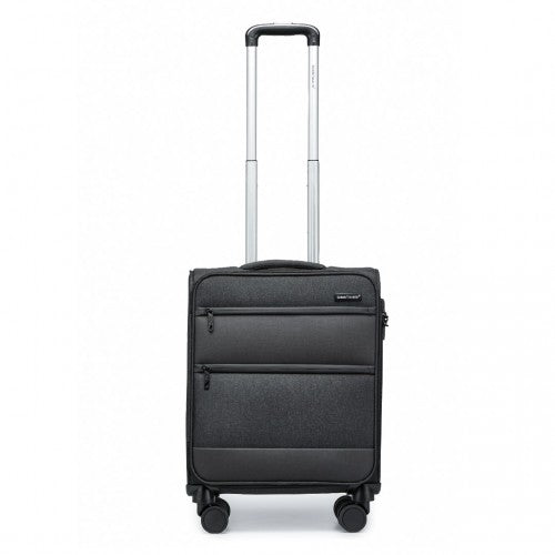 British Traveller 20 Inch Lightweight Soft Shell Cabin Suitcase with Laptop Compartment - Black