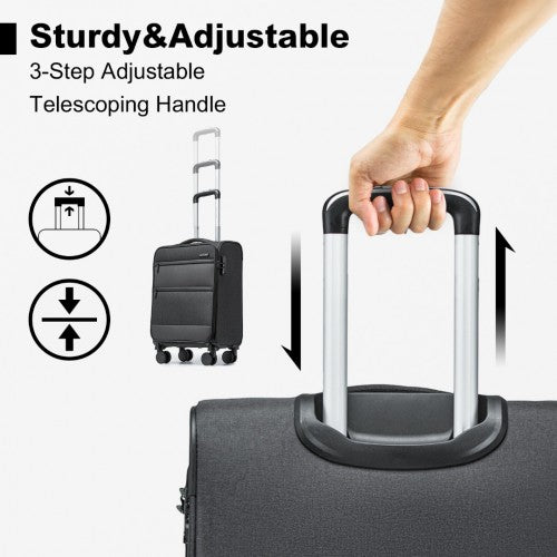 British Traveller 20 Inch Lightweight Soft Shell Cabin Suitcase with Laptop Compartment - Black