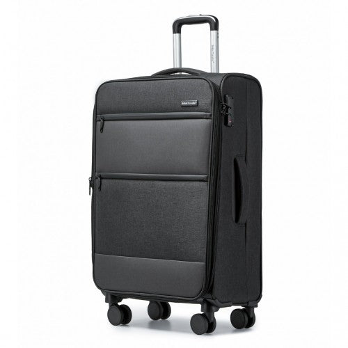 British Traveller 28 Inch Lightweight Soft Shell Expandable Suitcase with TSA Lock - Black