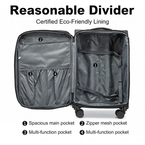 British Traveller 28 Inch Lightweight Soft Shell Expandable Suitcase with TSA Lock - Black