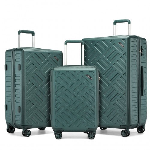 KSS2495 - Supercase 3-Piece Sleek Geometric Pattern Hard Shell ABS+PC Suitcase Set with TSA Lock For Effortless Travel - Military Green - Neils Luggage Store