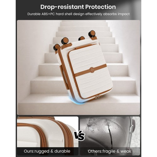 KSK2592 - Kono 21-Inch Front-Opening Cabin Suitcase with 15.6-Inch Laptop Compartment - Cream and Brown | Neil's Luggage Store