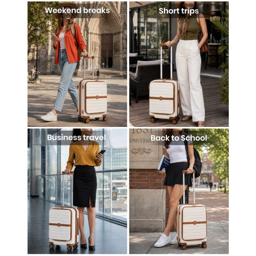 KSK2592 - Kono 21-Inch Front-Opening Cabin Suitcase with 15.6-Inch Laptop Compartment - Cream and Brown | Neil's Luggage Store