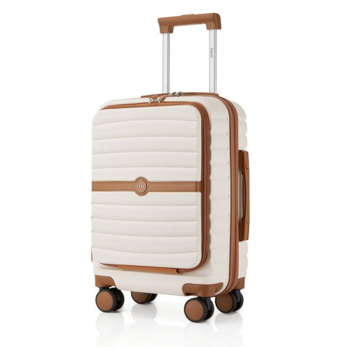 KSK2592 - Kono 21-Inch Front-Opening Cabin Suitcase with 15.6-Inch Laptop Compartment - Cream and Brown | Neil's Luggage Store