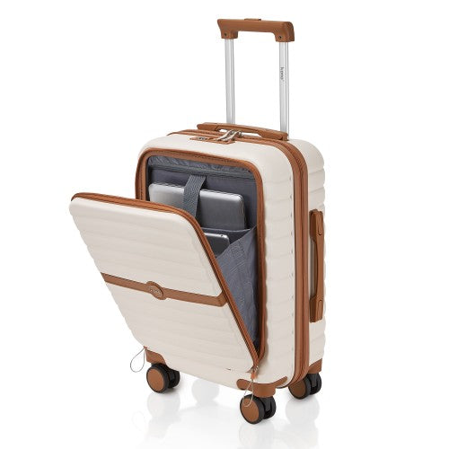 KSK2592 - Kono 21-Inch Front-Opening Cabin Suitcase with 15.6-Inch Laptop Compartment - Cream and Brown | Neil's Luggage Store