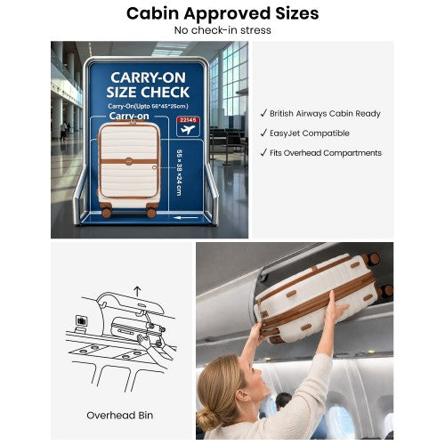 KSK2592 - Kono 21-Inch Front-Opening Cabin Suitcase with 15.6-Inch Laptop Compartment - Cream and Brown | Neil's Luggage Store