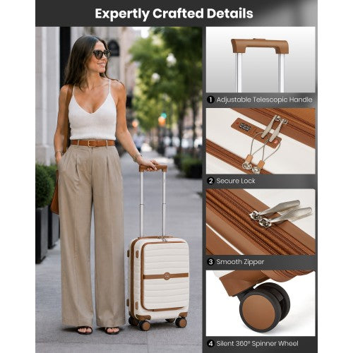 KSK2592 - Kono 21-Inch Front-Opening Cabin Suitcase with 15.6-Inch Laptop Compartment - Cream and Brown | Neil's Luggage Store