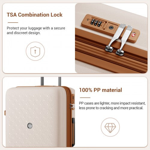 KSK2594 - Kono PP 20/24/28inch Hard Shell Expandable Luggage–Lightweight Suitcase with TSA Lock & Built-in Cup Holder - Beige and Brown | Neil's Luggage Store