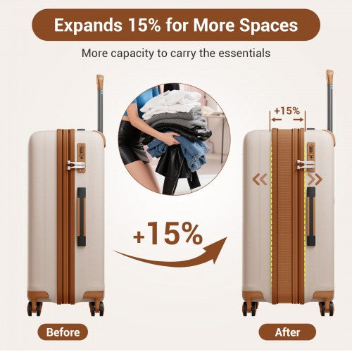 KSK2594 - Kono PP 20/24/28inch Hard Shell Expandable Luggage–Lightweight Suitcase with TSA Lock & Built-in Cup Holder - Beige and Brown | Neil's Luggage Store