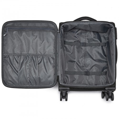 KSB2582 - British Traveller 20-Inch Durable Softshell Suitcase with Front Laptop Compartment, TSA Lock & Silent Spinner Wheels - Black