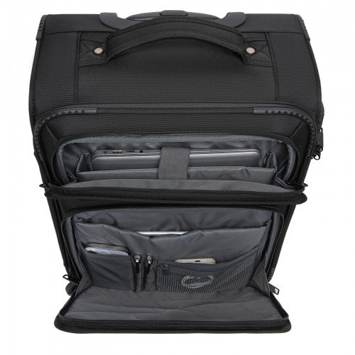 KSB2582 - British Traveller 20-Inch Durable Softshell Suitcase with Front Laptop Compartment, TSA Lock & Silent Spinner Wheels - Black