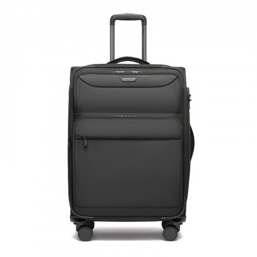 KSB2582 - British Traveller 24-Inch Expandable Softshell Suitcase with TSA Lock, Silent Spinner Wheels & Laptop Compartment - Black