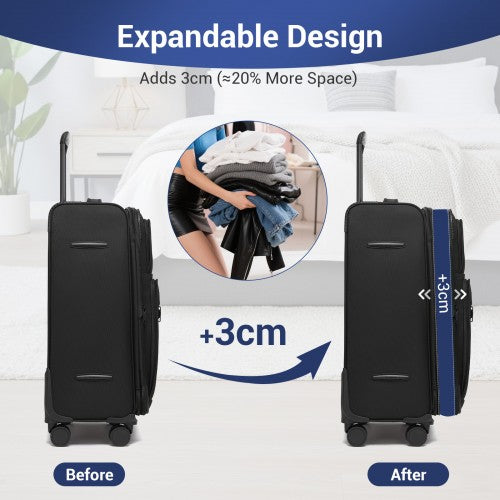 British Traveller 28 Inch Expandable Softshell Suitcase With TSA Lock Black | Neil's Luggage Store