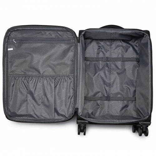 KSB2582 - British Traveller 24-Inch Expandable Softshell Suitcase with TSA Lock, Silent Spinner Wheels & Laptop Compartment - Black