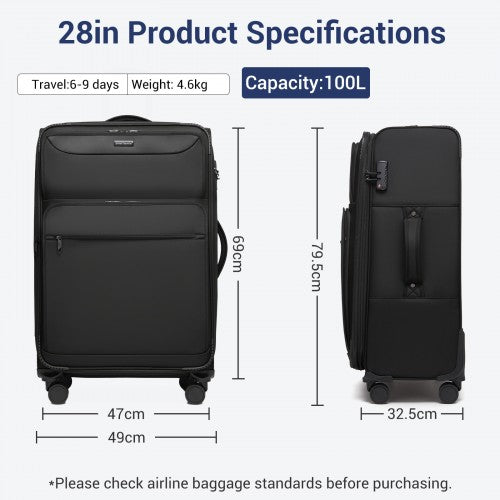 British Traveller 28 Inch Expandable Softshell Suitcase With TSA Lock Black | Neil's Luggage Store