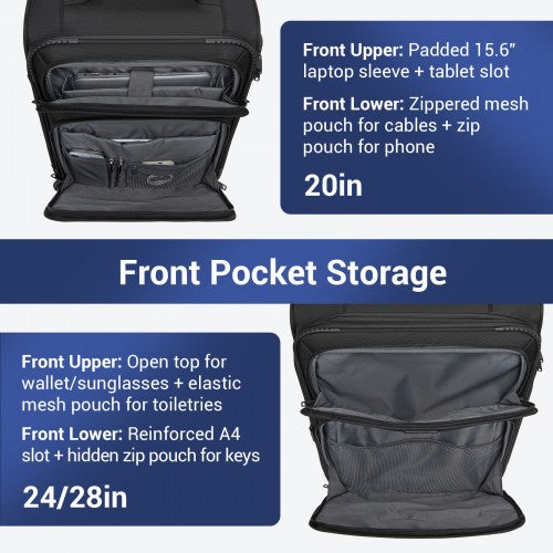 KSB2582 - British Traveller Durable Softshell Suitcase 3-Piece Luggage Set (20/24/28 Inch) with Laptop Compartment - Black | Neil's Luggage Store
