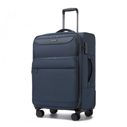 KSB2582 - British Traveller 24-Inch Expandable Softshell Suitcase with TSA Lock, Silent Spinner Wheels & Laptop Compartment - Navy | Neil's Luggage Store