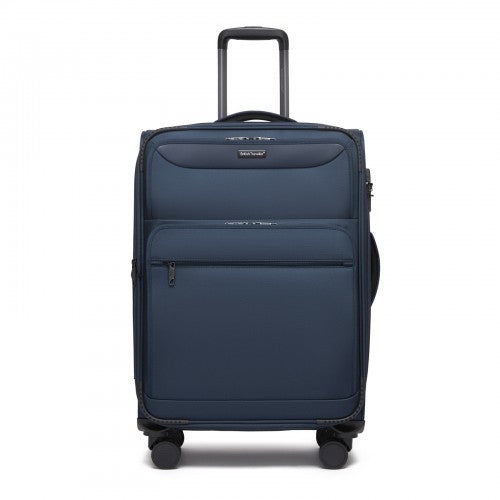 KSB2582 - British Traveller 24-Inch Expandable Softshell Suitcase with TSA Lock, Silent Spinner Wheels & Laptop Compartment - Navy | Neil's Luggage Store