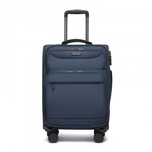 KSB2582 - British Traveller 20-Inch Durable Softshell Suitcase with Front Laptop Compartment, TSA Lock & Silent Spinner Wheels - Navy | Neil's Luggage Store