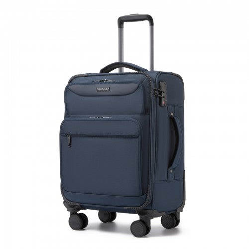 KSB2582 - British Traveller 20-Inch Durable Softshell Suitcase with Front Laptop Compartment, TSA Lock & Silent Spinner Wheels - Navy | Neil's Luggage Store
