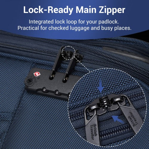 KSB2582 - British Traveller 20-Inch Durable Softshell Suitcase with Front Laptop Compartment, TSA Lock & Silent Spinner Wheels - Navy | Neil's Luggage Store